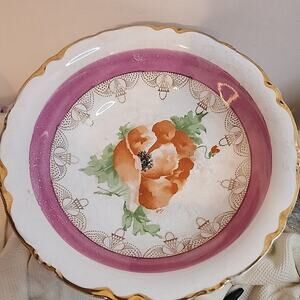 1890s Antique D.E. McNicol Orange Flower Iridescent Bowl Clarksburg WV Gilding